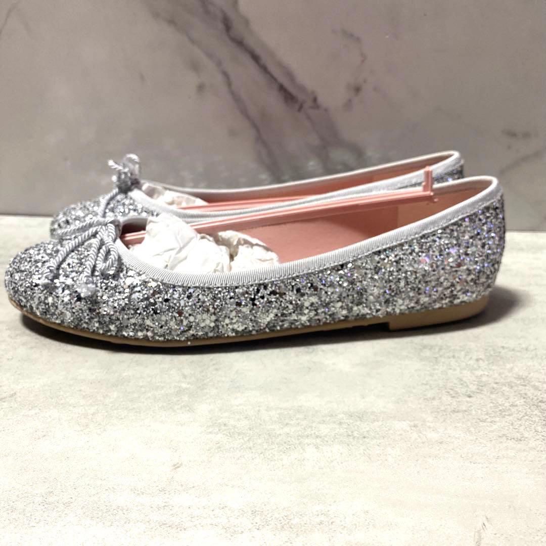 Pretty Ballerinas シルバー グリッター リボン　バレエシューズ