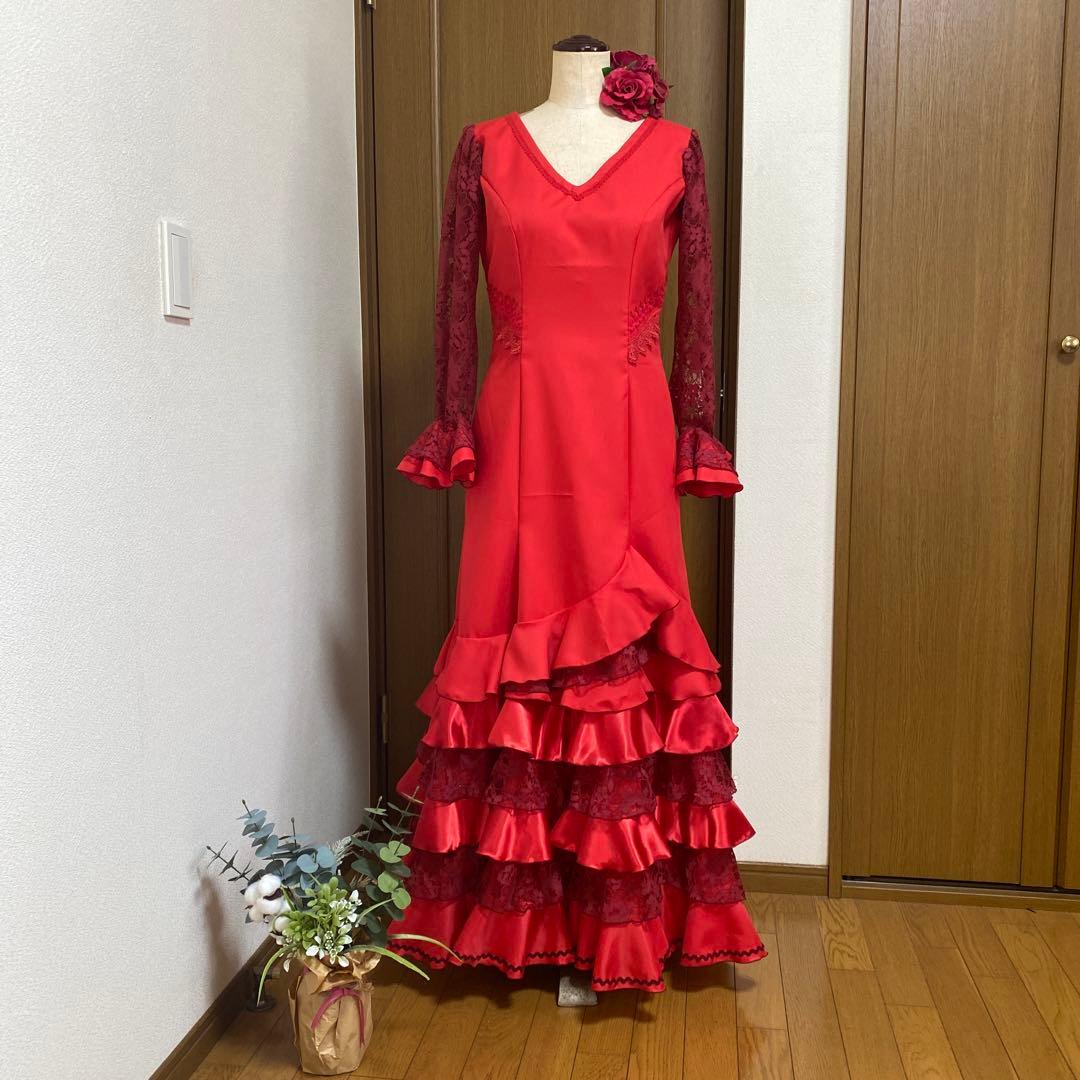 フラメンコ衣装　ハンドメイド　赤のワンピース＆ピキージョ