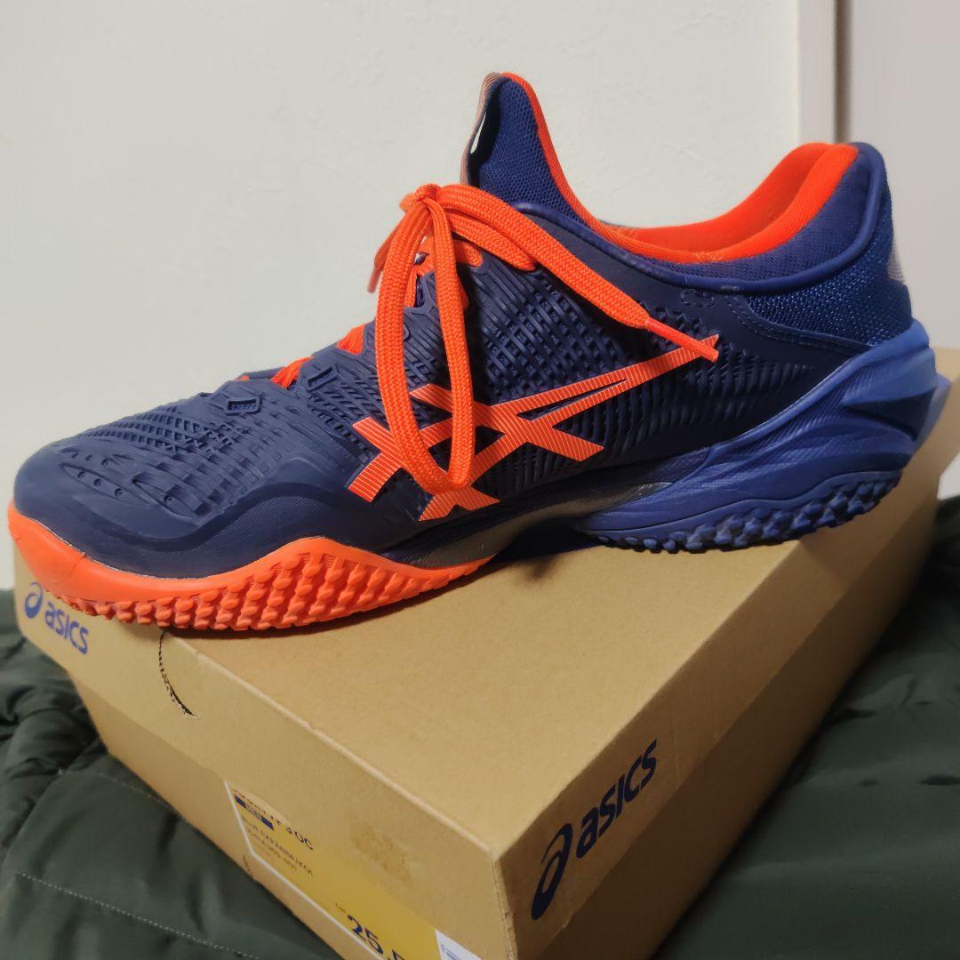美品asics COURT FF3 OCテニスシューズネイビー/オレンジ25.5