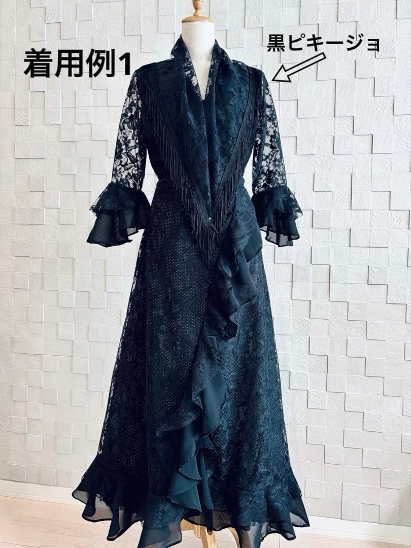 【新作ハンドメイド】フラメンコ衣装 ガウンワンピース 黒レース 【超軽量】