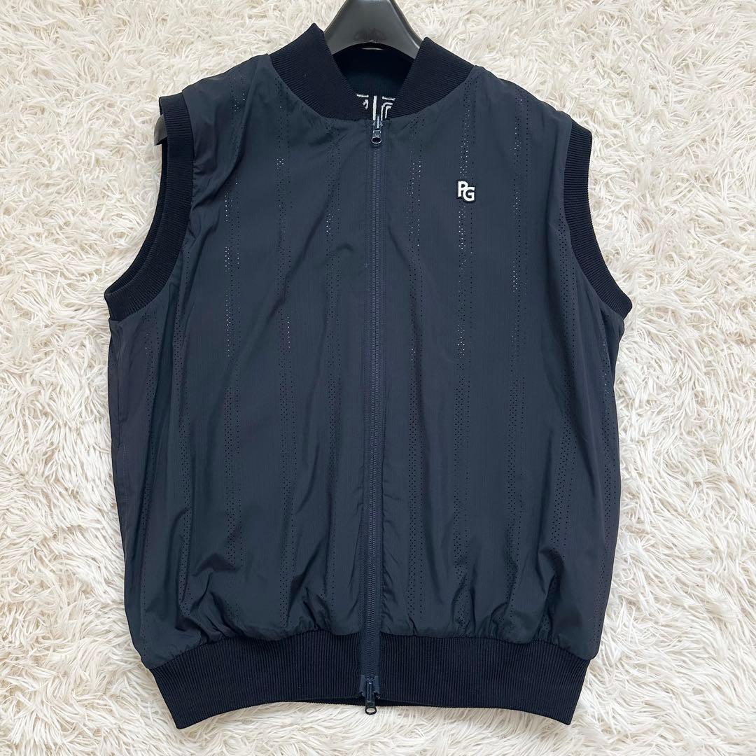 美品✨️パーリーゲイツ 24年 リバーシブル ロゴ総柄 ニットベスト ネイビー L