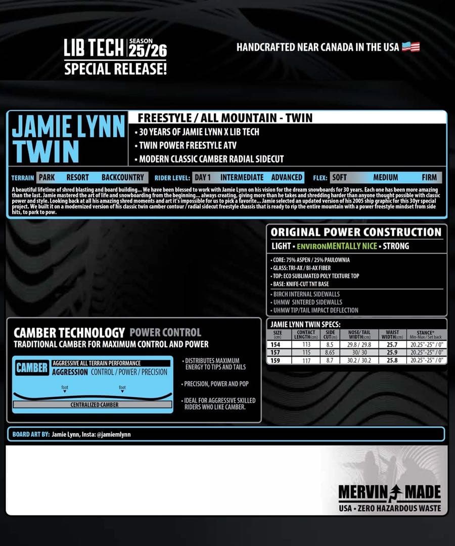LIBTECH Jamie Lynn 154 30周年 スノーボード 24-25