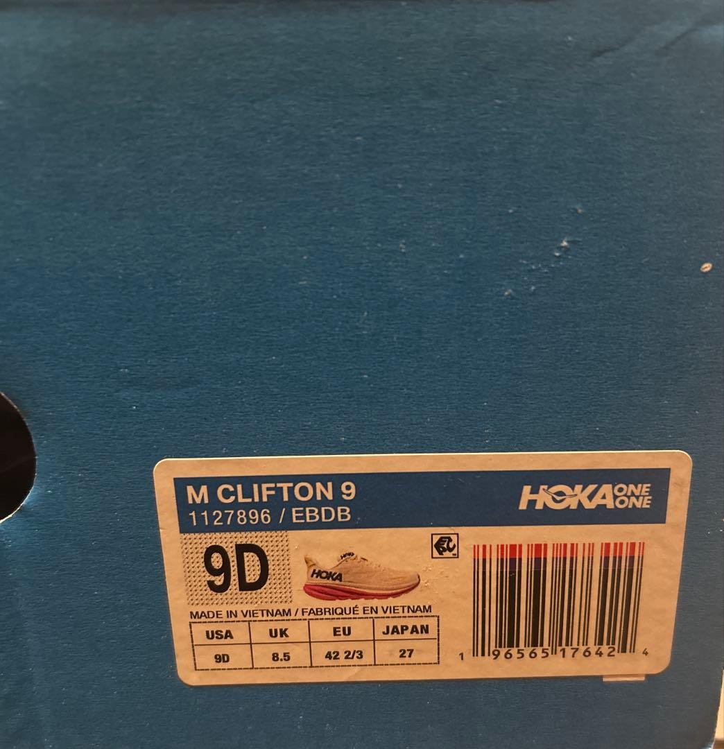 【美品】HOKA ONEONEクリフトン9 27.0cm オフホワイト/ピンク