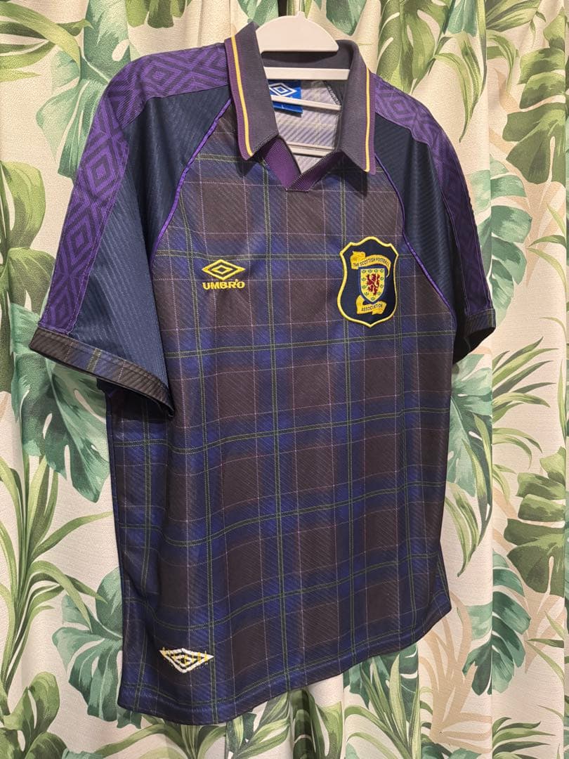 斑*尾様 90sスコットランド代表ユニフォームUmbro チェック柄サッカーシャ