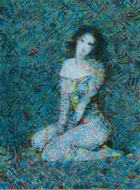 油絵 菅家令子 絵 絵画インテリア 額付(黒) uF6-010611 人物 女性
