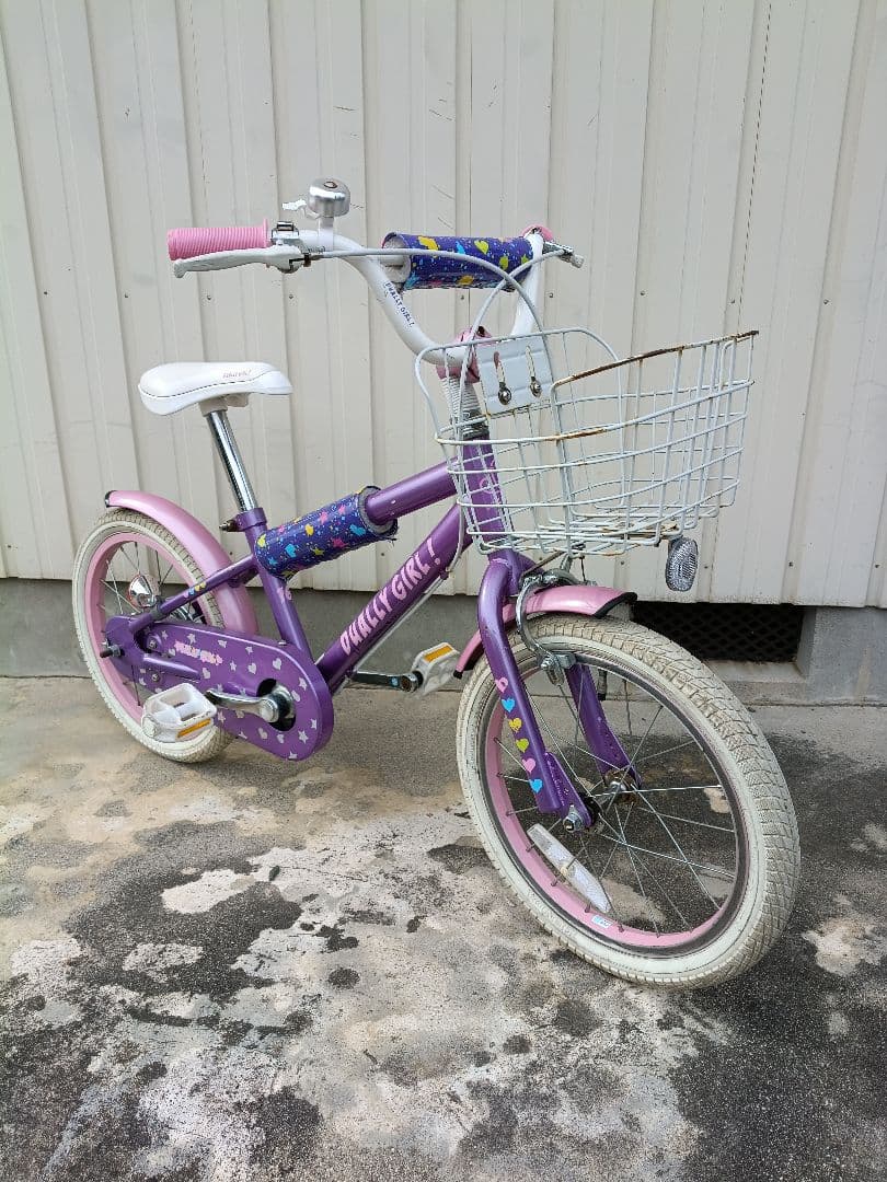 【引き取り限定】16インチ幼児用自転車 紫 花柄 バスケット付き
