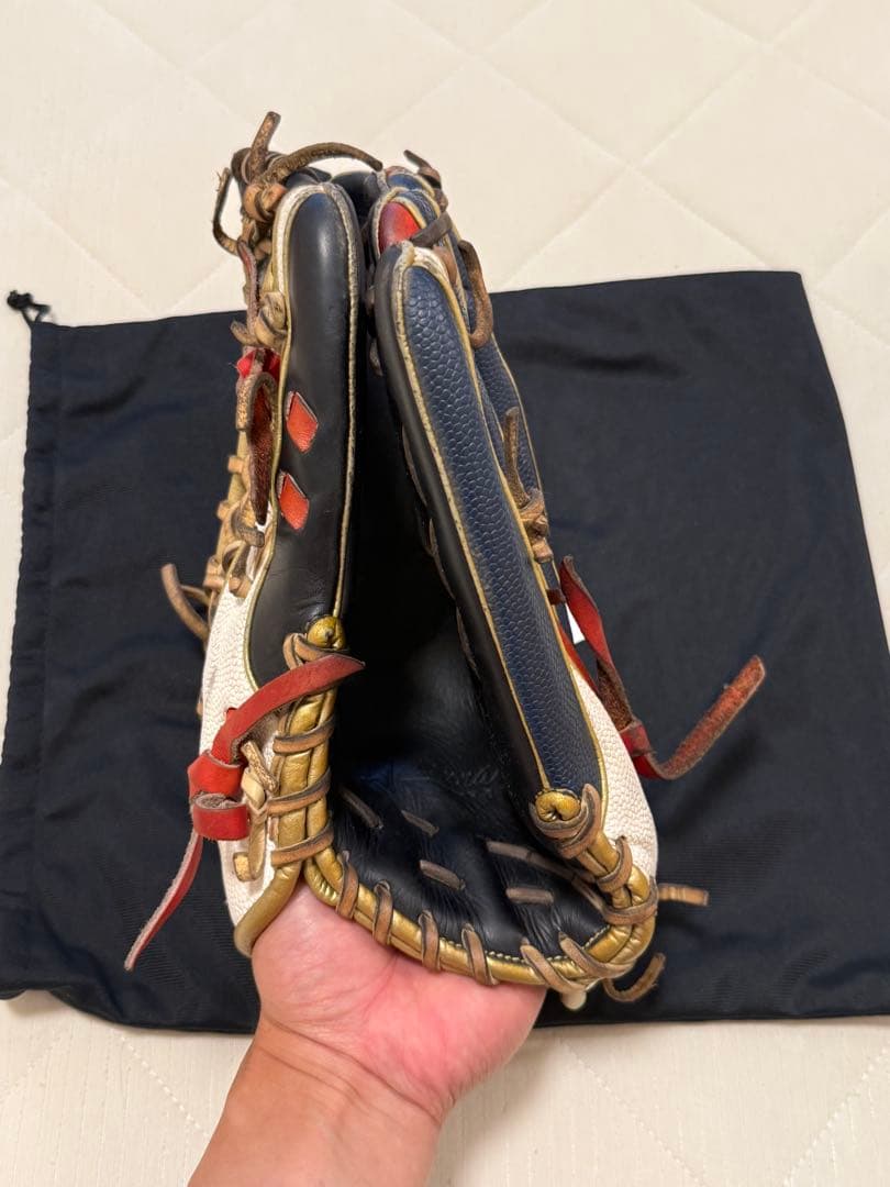 Wilson 軟式グローブ 外野 右投げ用 レッド/ネイビー 袋付き