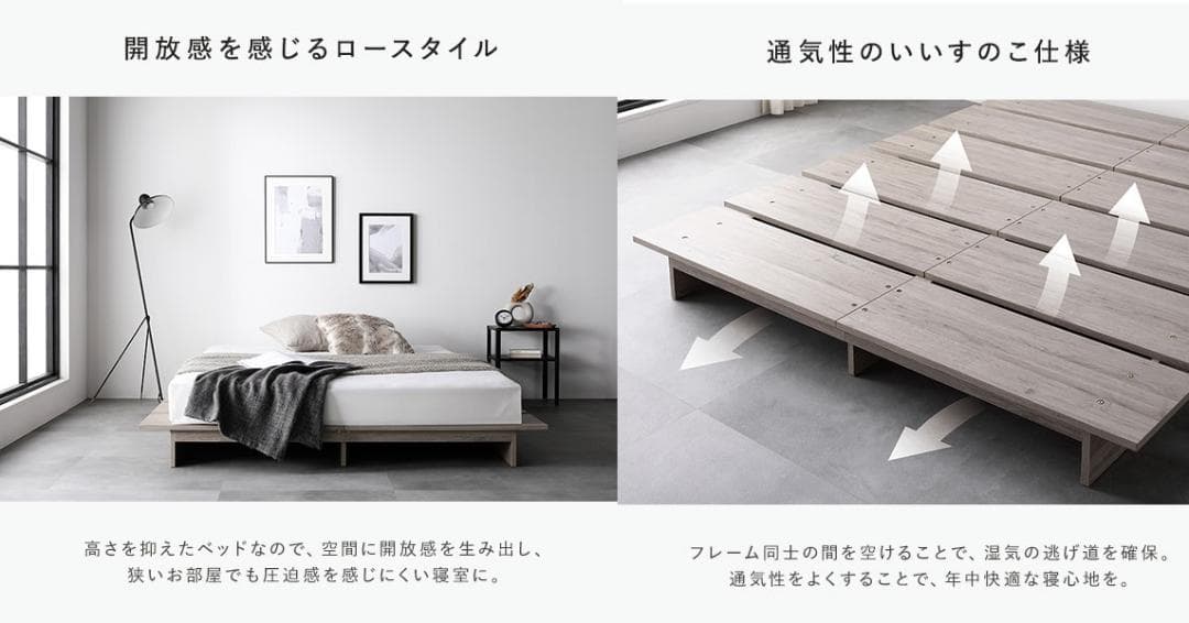 送料無料 セミダブルベッド フレーム 保証・コンセント付き すのこ グレージュ