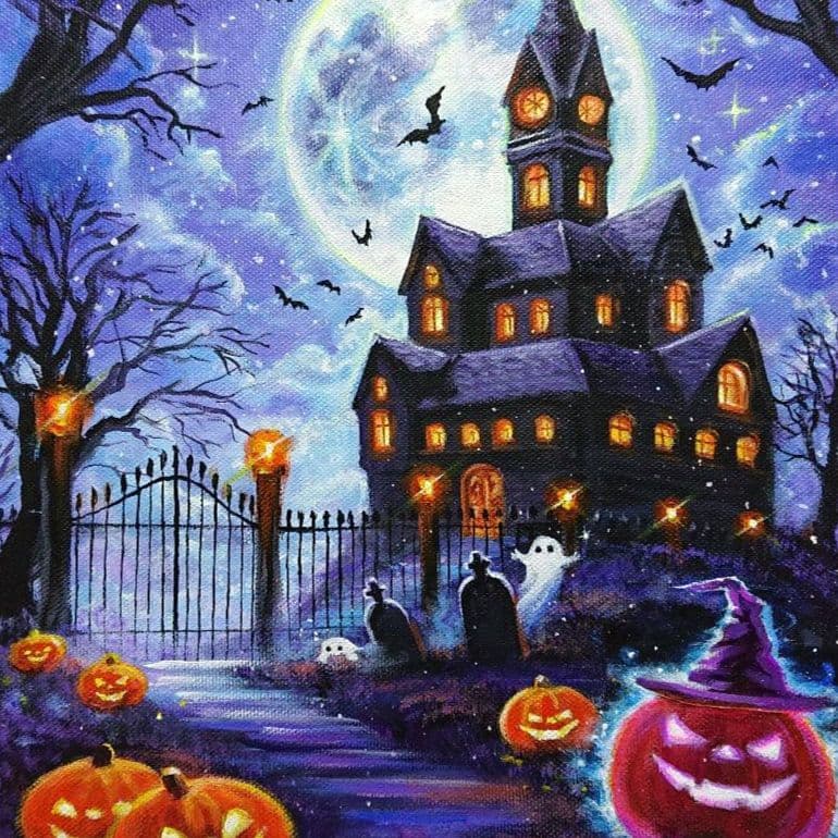 【ハロウィン】アクリル画 F3 風景画 絵画