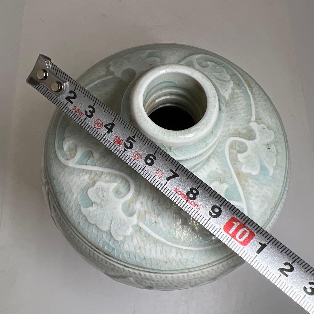 中国古窯　青白磁唐草文花瓶　高さ約25㎝　東Y8-0302☆2Fタエチ