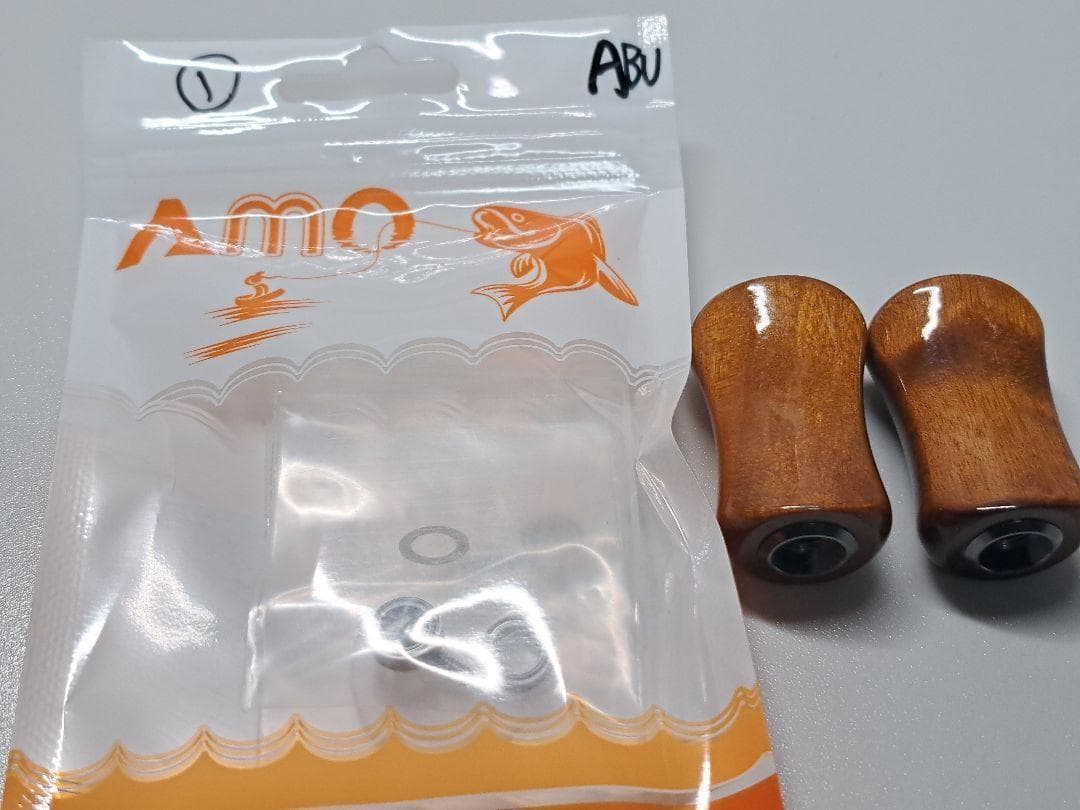 ①ABU用　平型ウッドノブ 木製/ガンメタ 2個セット