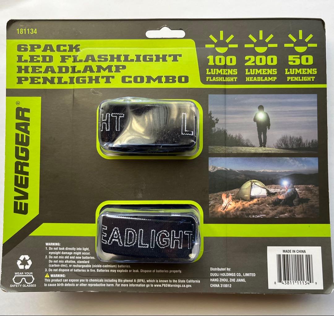 6パック LED フラッシュライト ヘッドランプ ペンライト セット 新品未使用