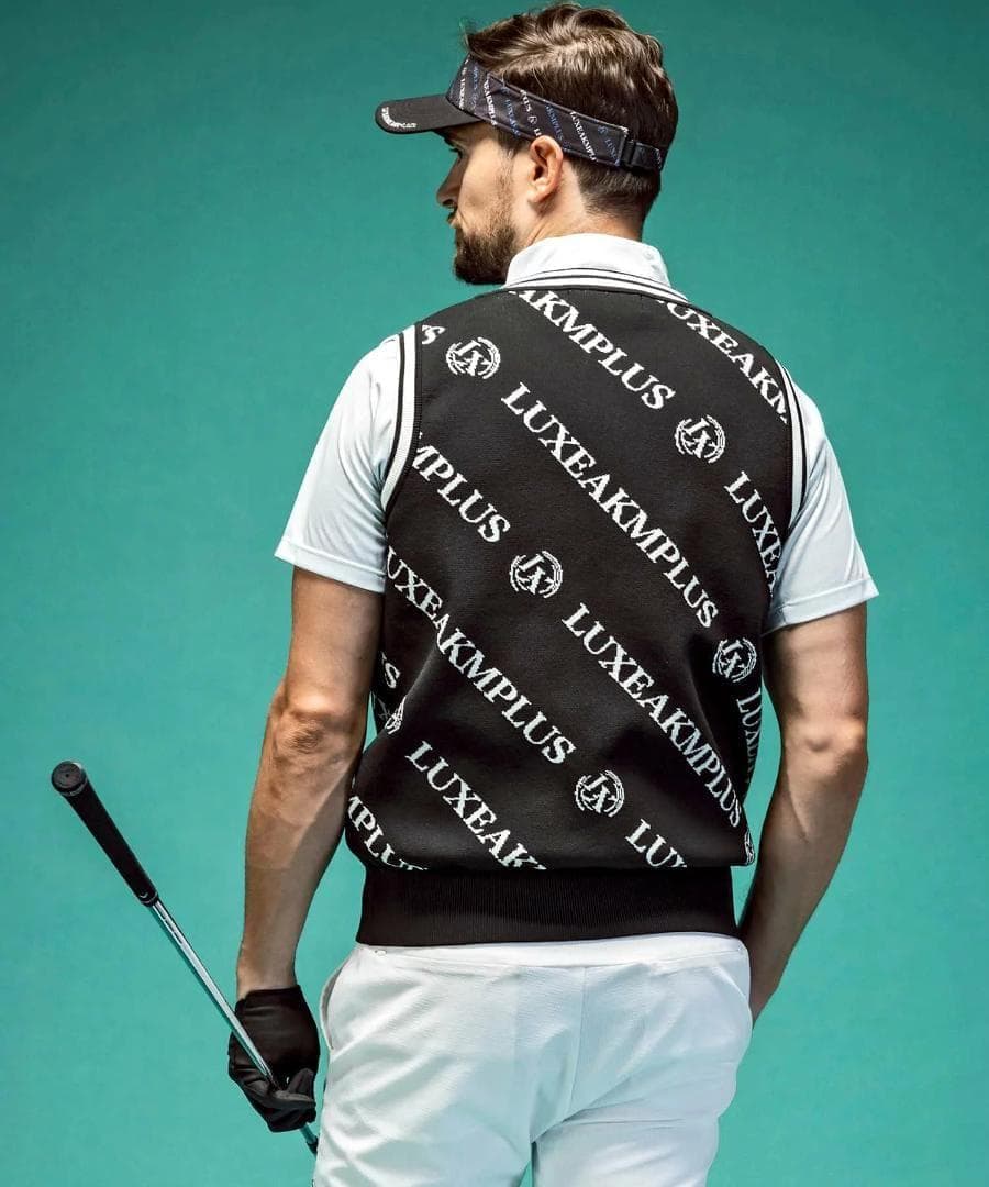 LUXEAKMPLUS 24SS 新品 GOLF 総柄 ロゴ ニット ベスト