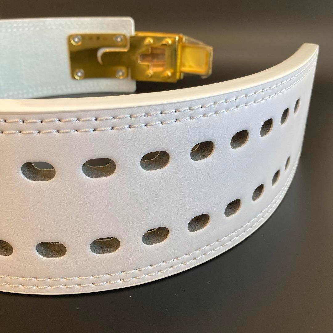 パワーベルト 本革 レバーアクション Mサイズ ワンタッチ可変式　白×バックル金