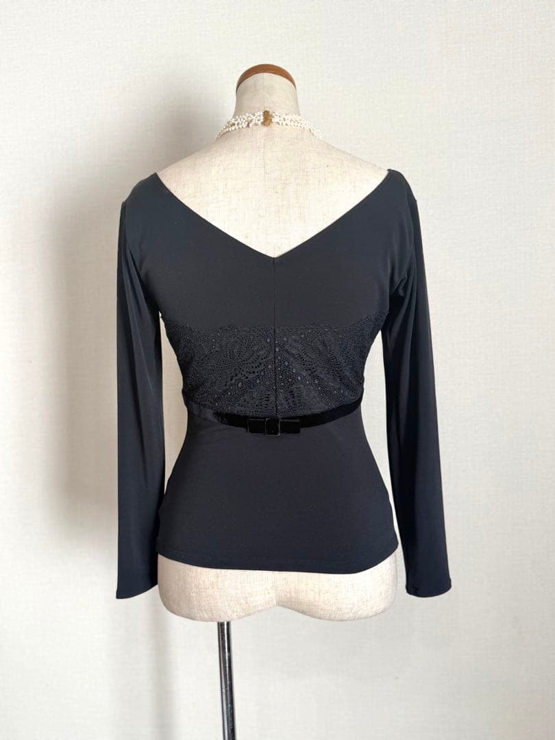 sale! 美品　Chacott チャコット　トップス　ベロアリボン　レース　黒