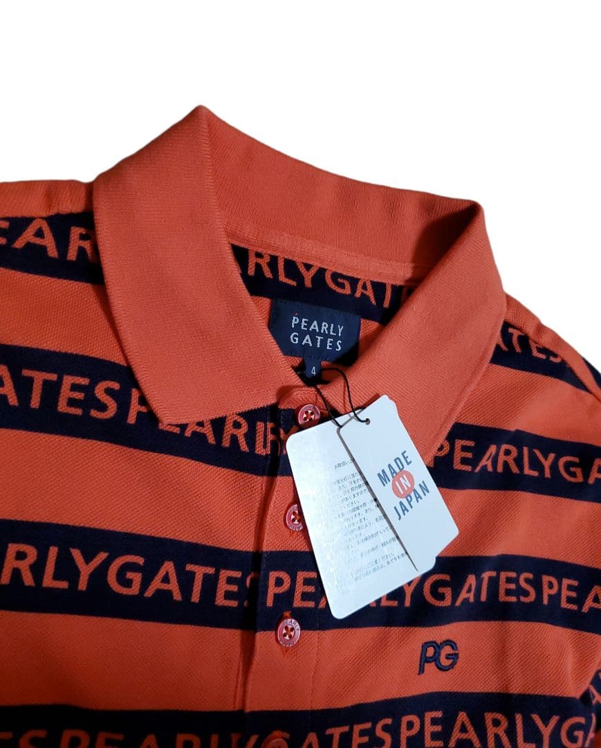 新品 ♪ PEARY GATES 鹿の子 ボーダー ロゴ ゴルフ 赤 オレンジ