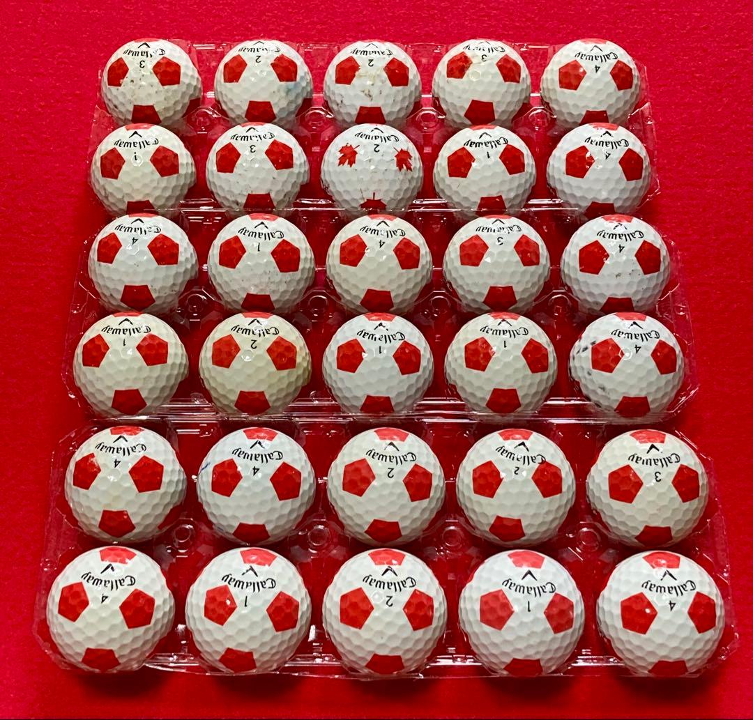 M109【中古ゴルフボール】キャロウェイ/クロムソフト 《サッカー柄》赤30個