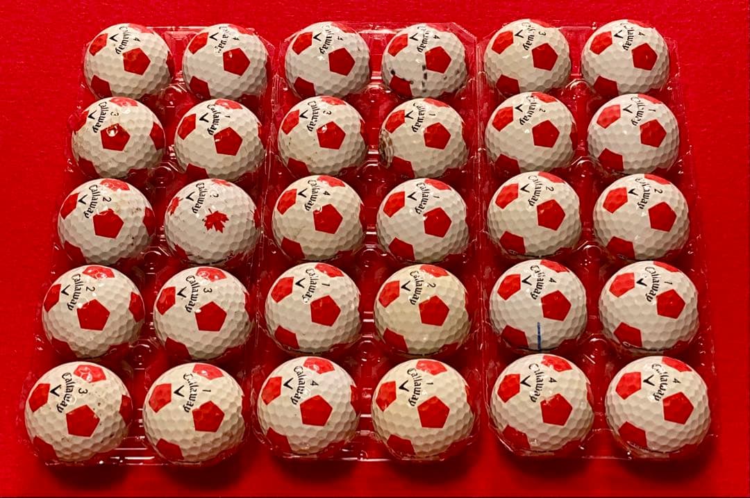 M109【中古ゴルフボール】キャロウェイ/クロムソフト 《サッカー柄》赤30個