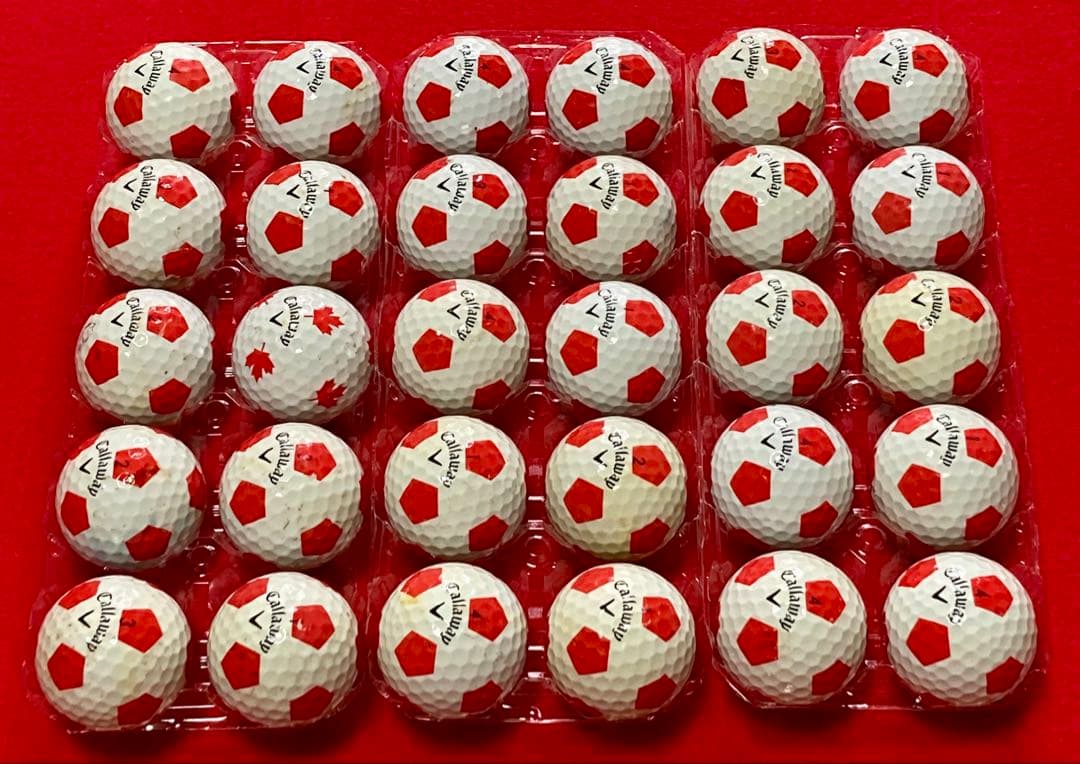 M109【中古ゴルフボール】キャロウェイ/クロムソフト 《サッカー柄》赤30個