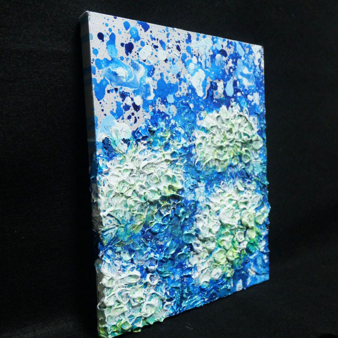 油絵 油彩 油彩画 絵 絵画【梅雨の水たまり白い紫陽花】