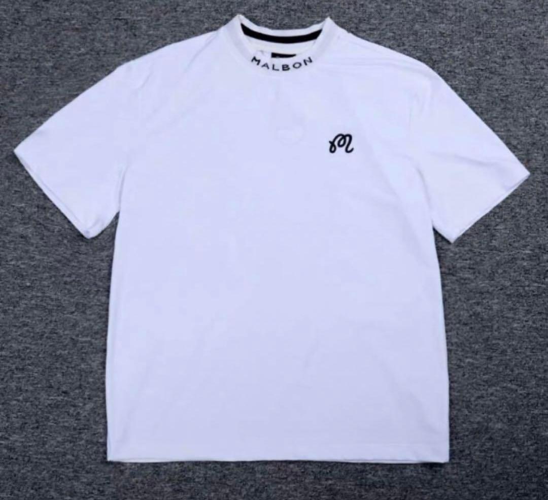 白　XL マルボンゴルフ MALBON GOLF 　半袖　モックネック
