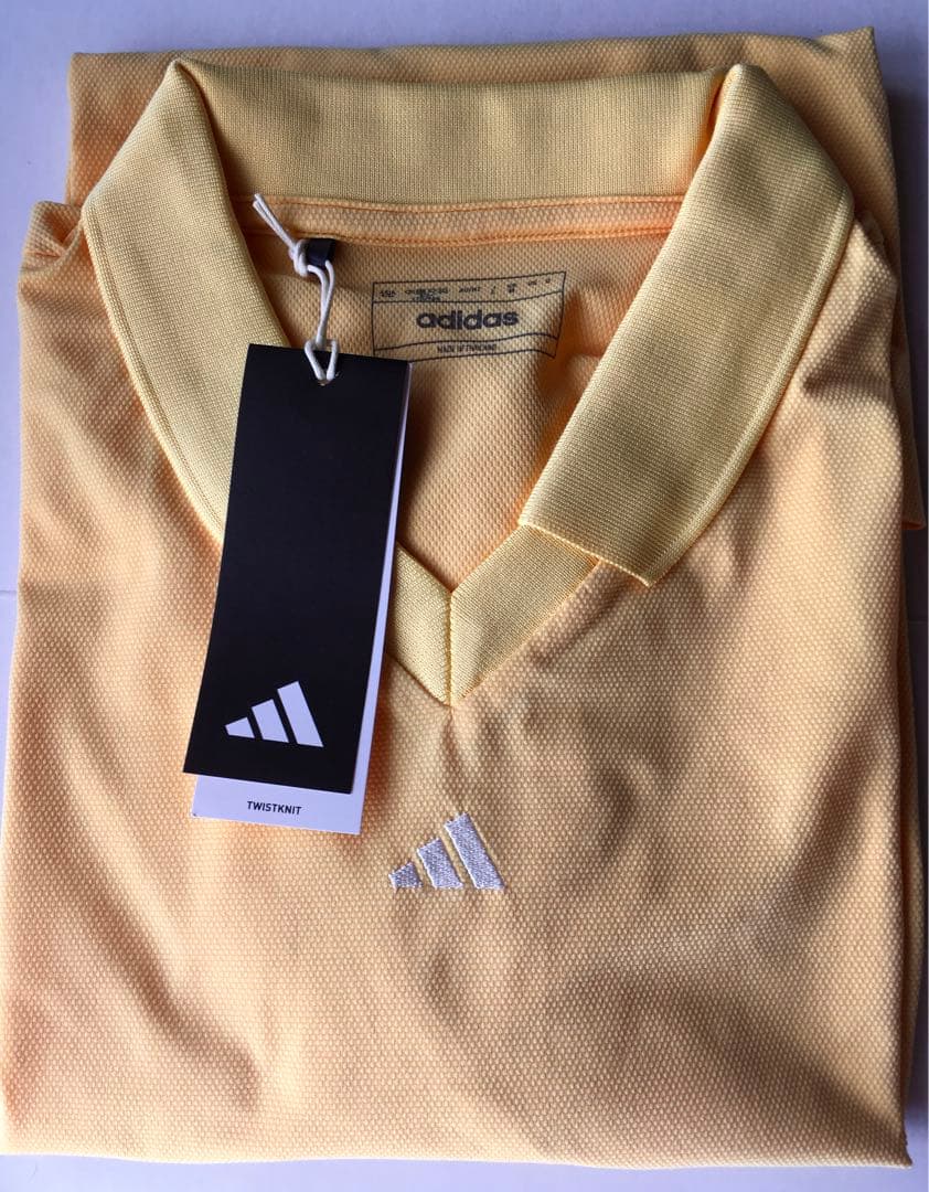 【adidas GOLF/アディダス】Vネック ツイストニット半袖シャツ・L黄色