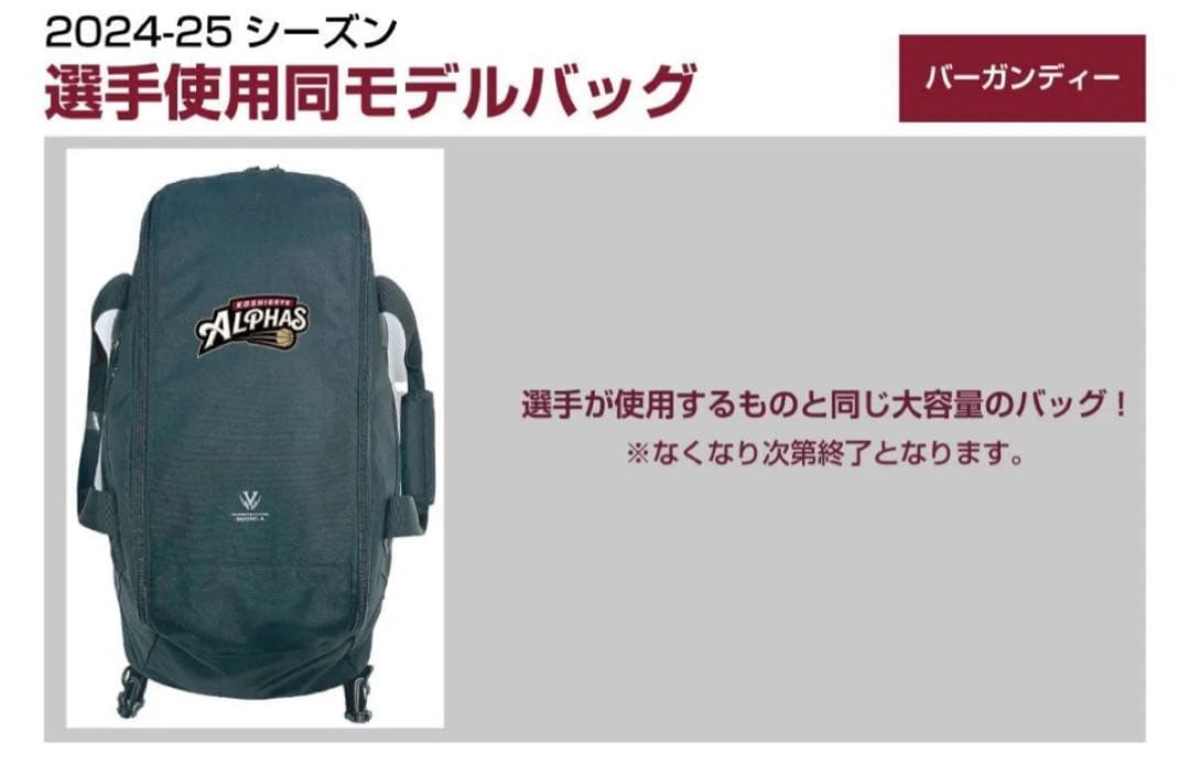 越谷アルファーズ　選手使用モデルバッグ 2024-25