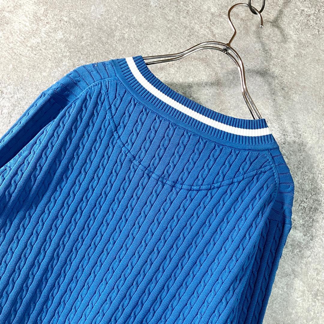 ニット　セーター　ゴルフ　長袖　ブルー　ロゴ　刺繍　Ⅴネック　ポリエステル