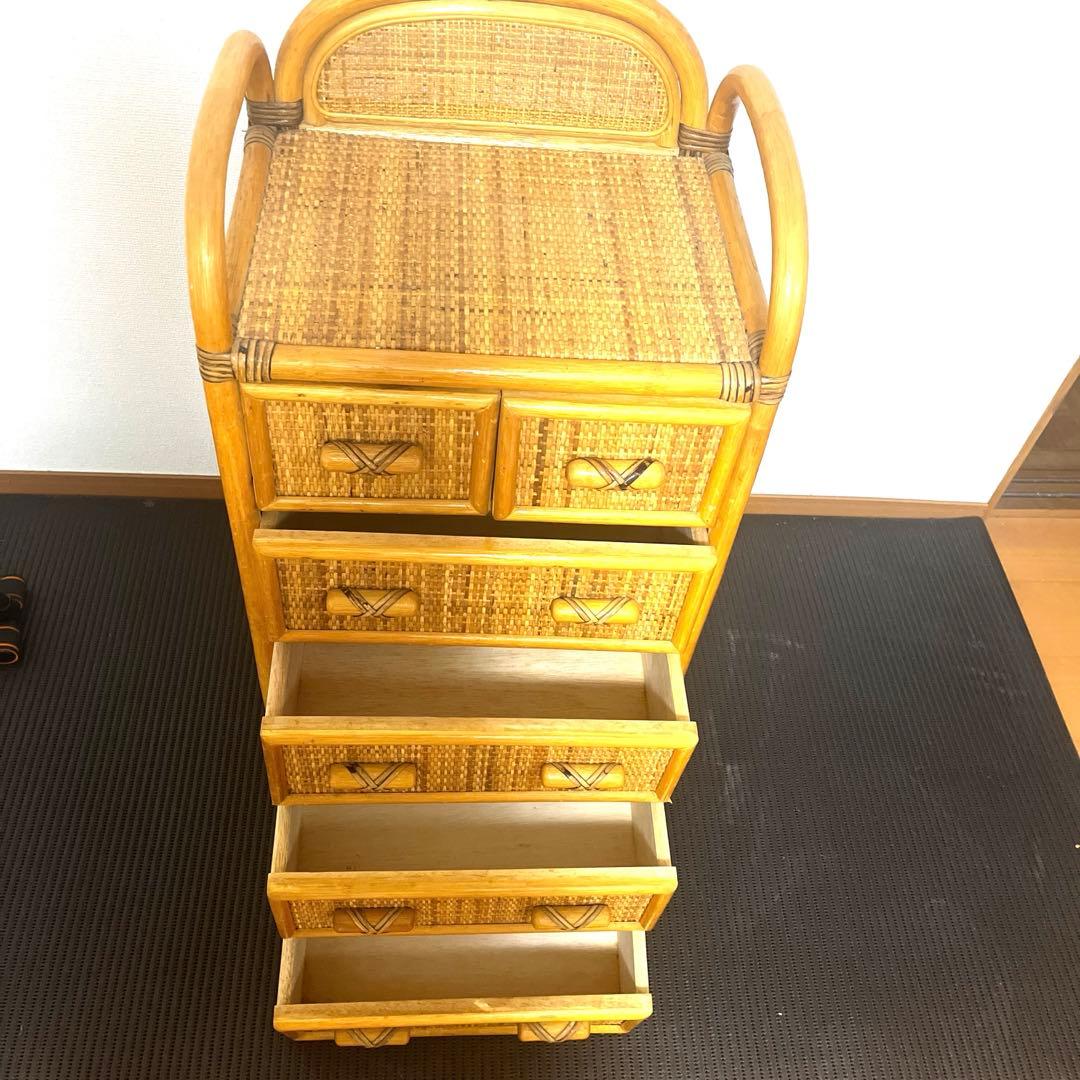 ラタン籐 5段チェスト 昭和レトロ アンティーク送料込
