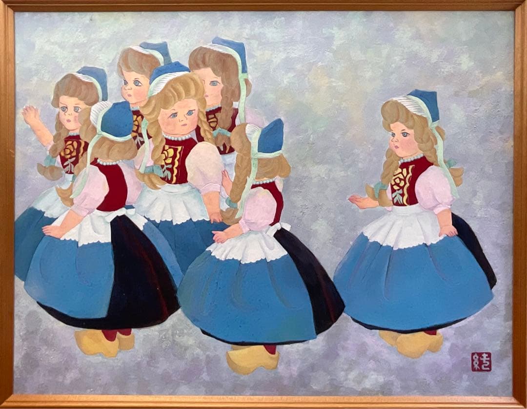 真作・神林 純子　純日本画　人形　10号P型　和紙に良い絵の具で柔らかなタッチ。