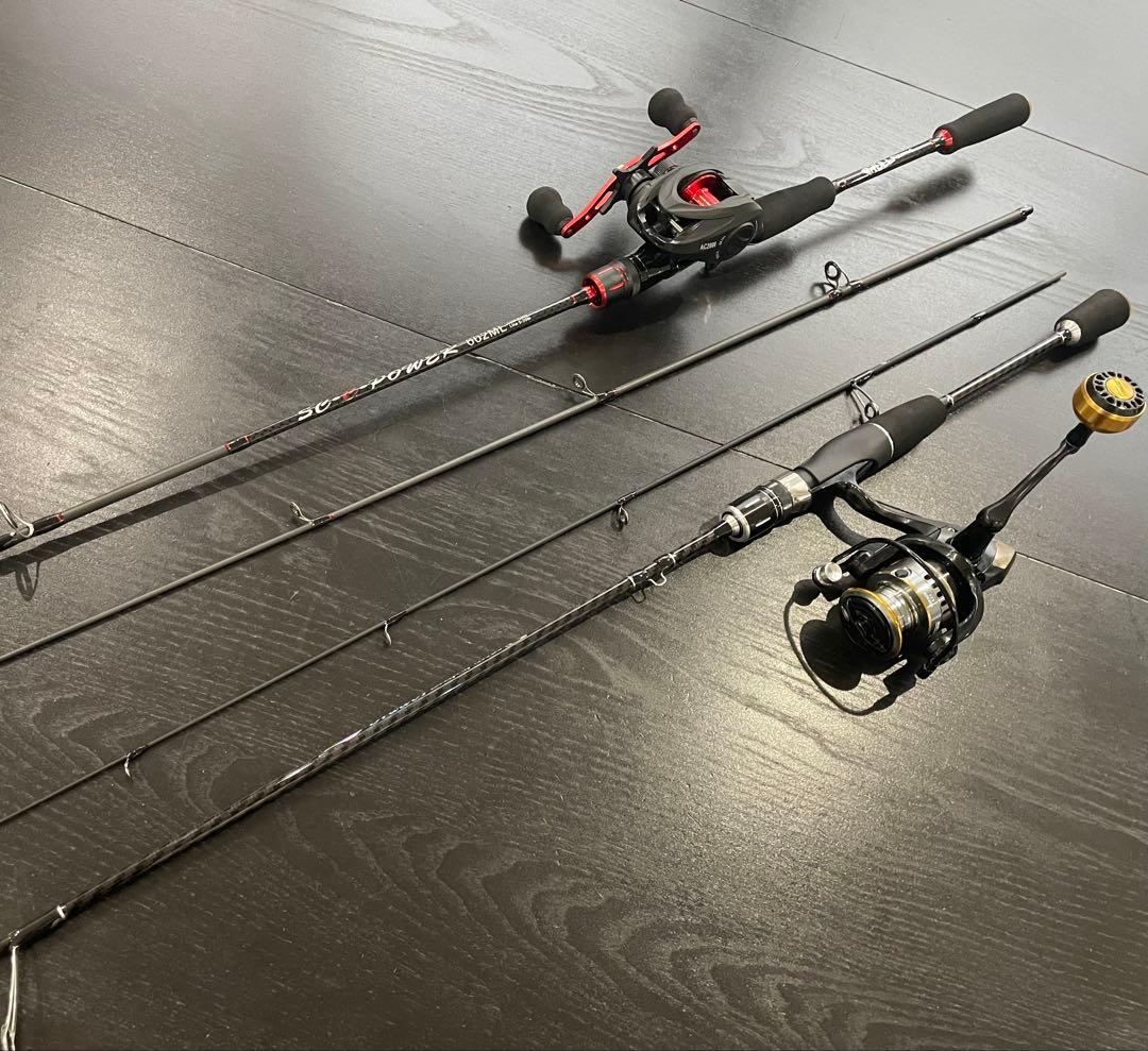 バス釣り2セット・ベイトロッド&リール(右巻)スピニングロッド&リール・ライン付