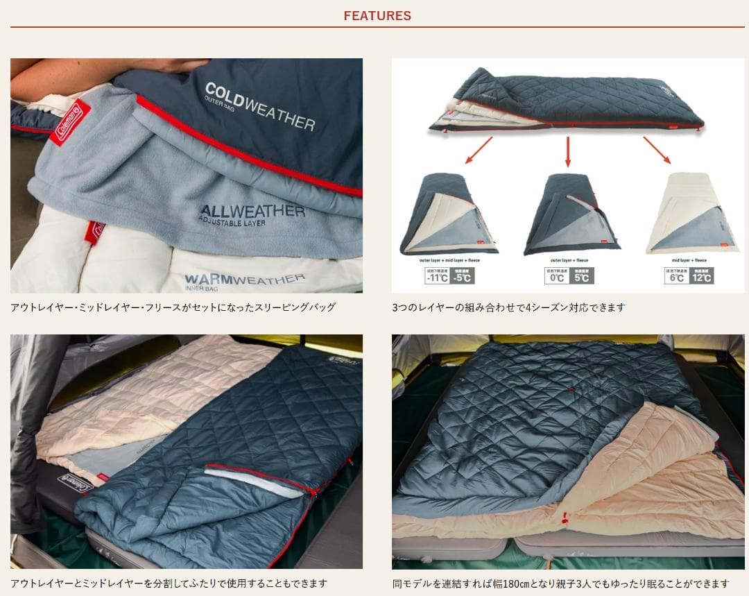 Coleman ダークグレー マルチレイヤースリーピングバッグ　寝袋　シュラフ