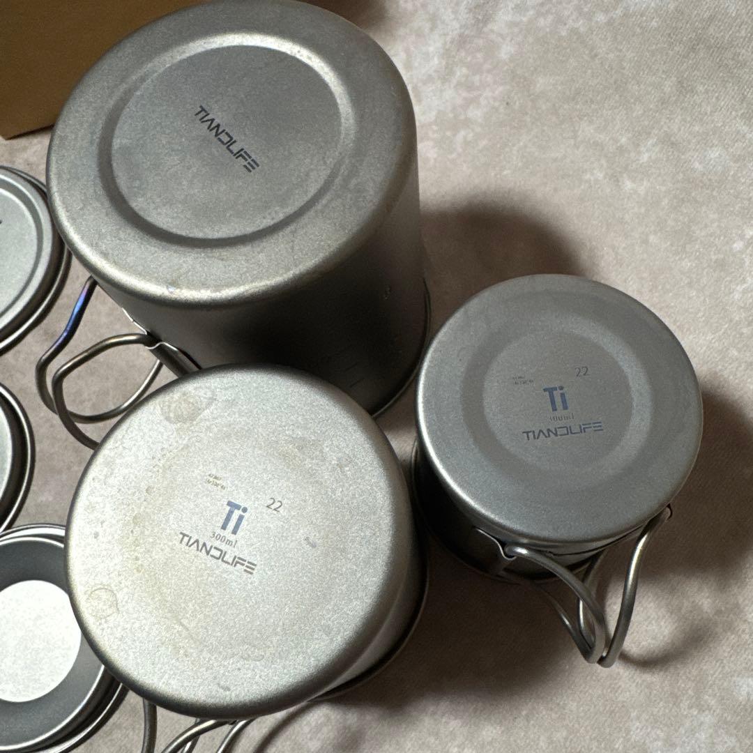TIANDLIFE チタンキャンプマグ マグカップ 蓋付き 3点セット
