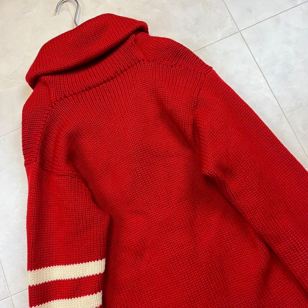 美品 Psycho Bunny ショールカラーニット厚手 L レッド ゴルフ
