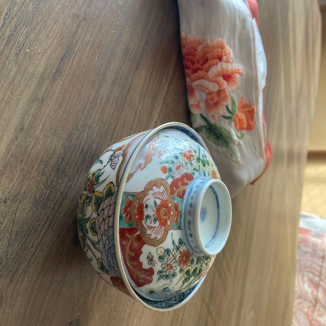蓋つき椀 花柄 鳥モチーフ
