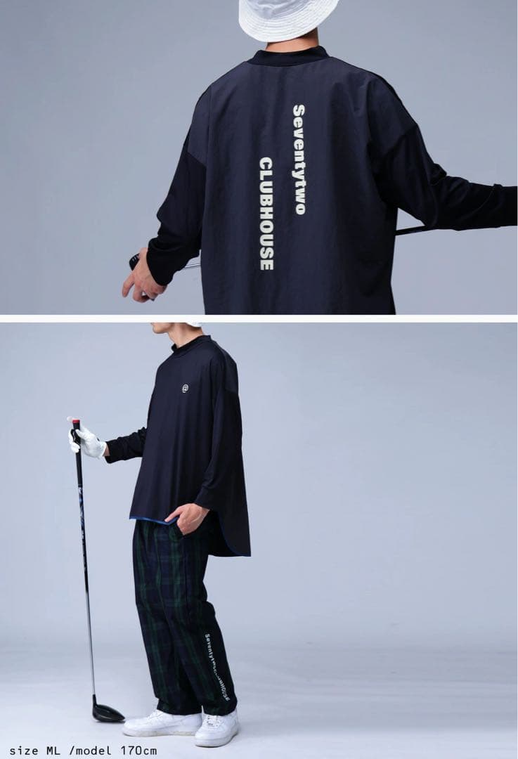 【STCH】UVカットパイピングモックネックトップス ブラック黒 ユニセックス