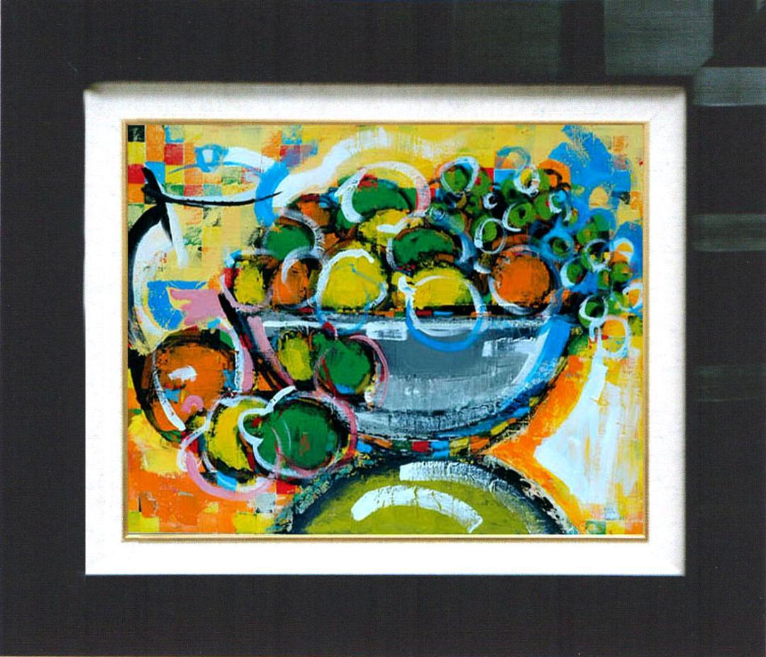 油絵 菅家令子絵 絵画インテリア 額付(白) uF6-061604 静物 果物