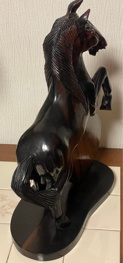 ビンテージ　天然木　無垢材　縞黒檀　跳ね馬　縁起物　置物　レトロ　彫刻　骨董品