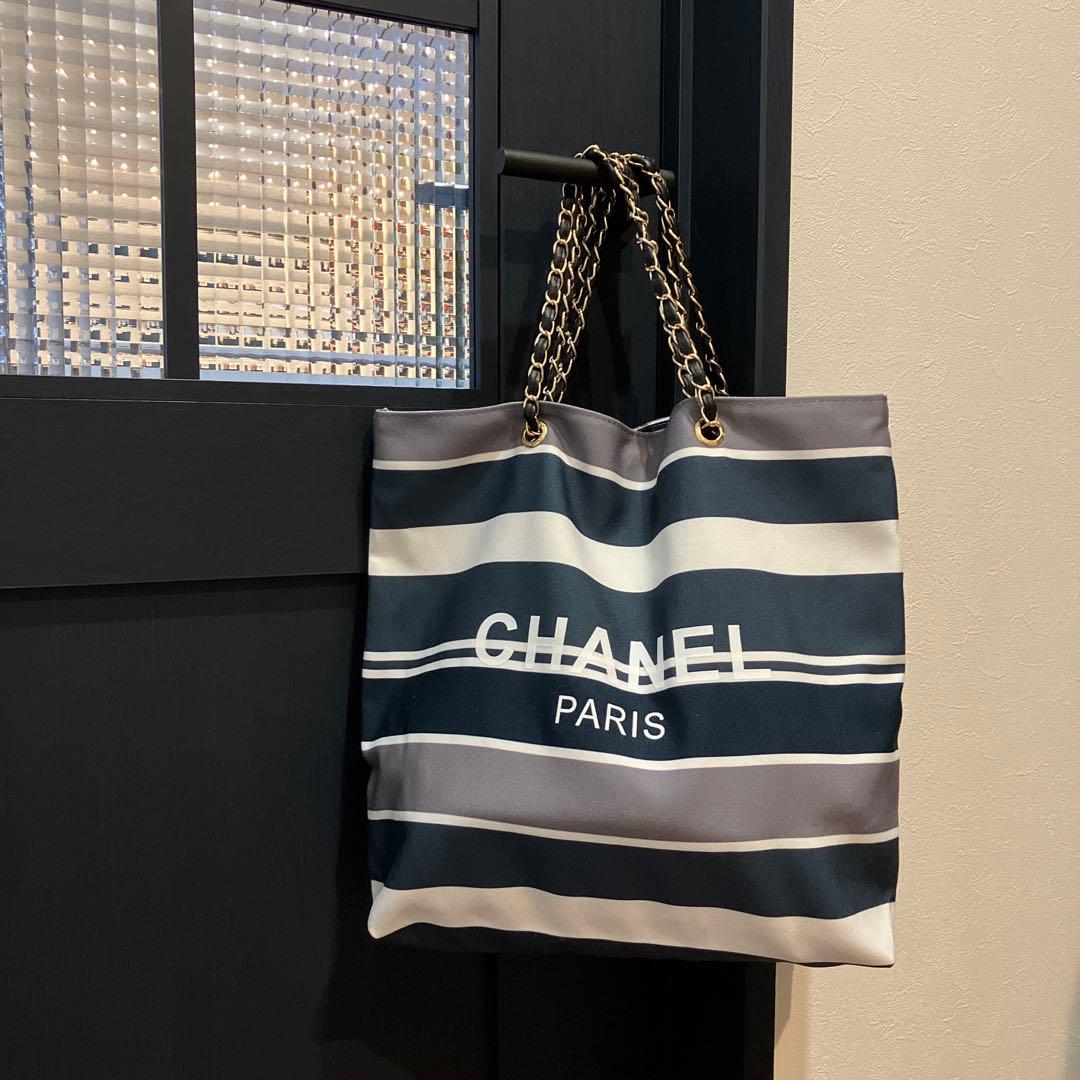 CHANEL ノベルティチェーン2wayトートバッグ　ボーダー