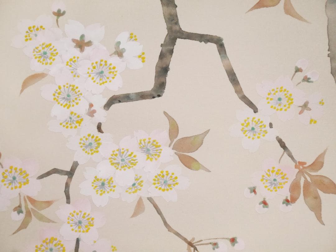 【良品】春用掛軸　桜　さくら◆絹本　肉筆　共箱付　日本画　美術品　花鳥　掛軸