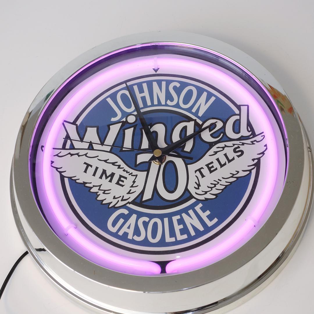 アメリカンネオンクロック JOHNSON GASOLENE 掛け時計