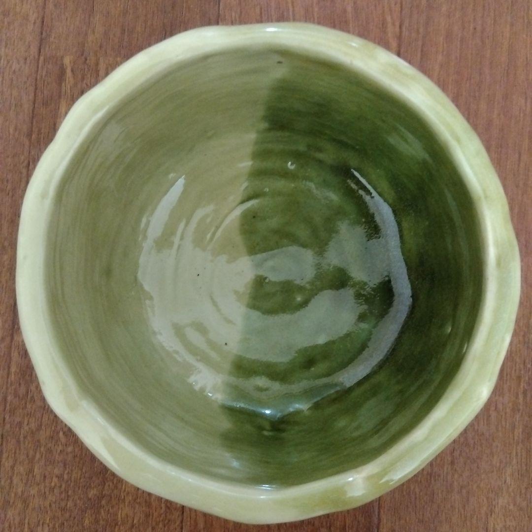【レア 一点物】鉢 蜻蛉 緑色 陶器製 トンボ 850g