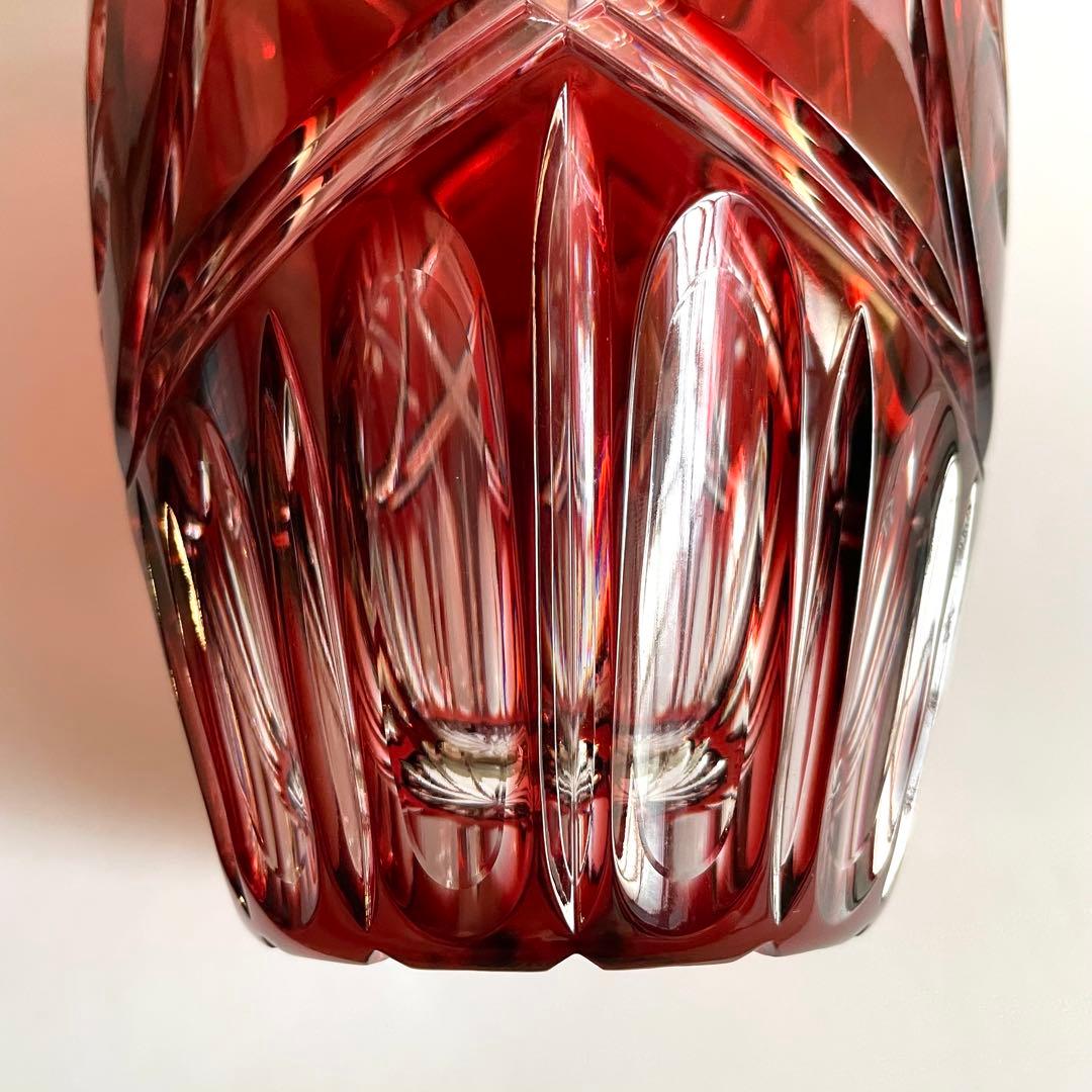DRESDEN KRISTALL クリスタルガラス 切子 花瓶 レッド 未使用級