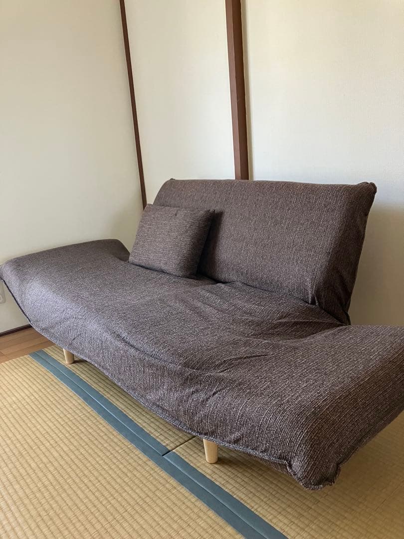 ブラウン 布製 2人掛けソファ