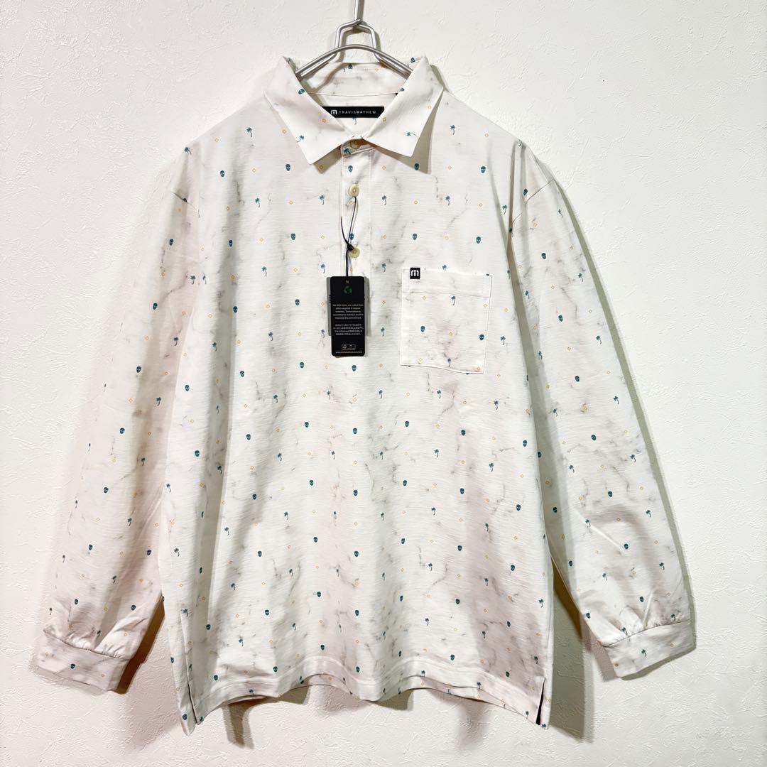 【TravisMathew】新品　プリント長袖ポロ　ゴルフ　メンズＸＬ　ホワイト