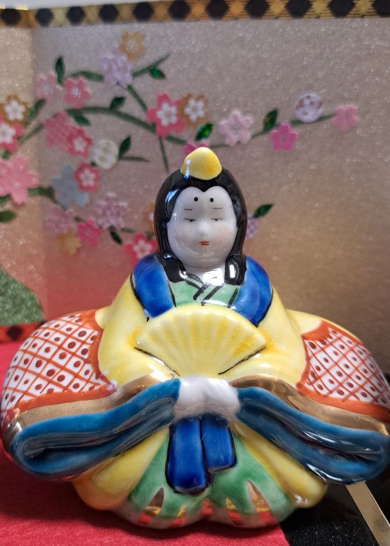 特価3月3日まで k-⑪九谷焼 ひな人形 3号 親王飾り 菊仙作 唐草 鹿の子
