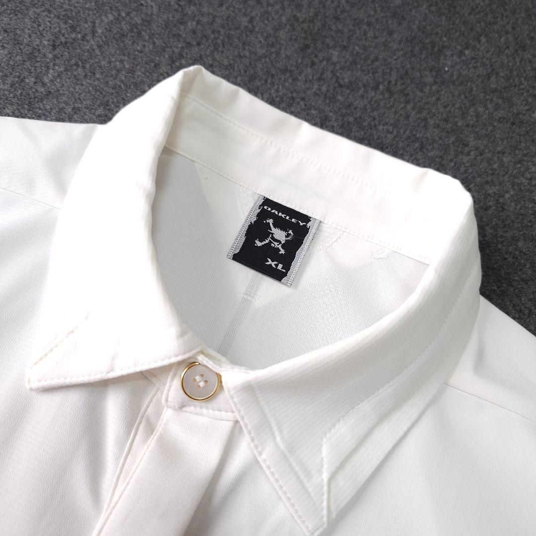 美品 オークリーゴルフ 春 長袖ゴルフポロシャツ 白 XL スカル ストレッチ