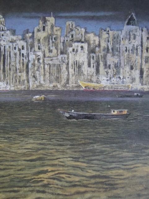 津田直樹、【再見上海】、希少な額装用画集より、新品額装付、状態良好