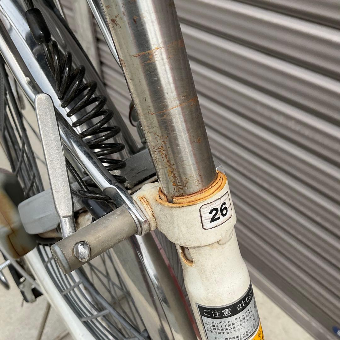 【前橋市内引渡】ママチャリ 26インチ自転車 6段変速/カゴ/鍵/オートライト付