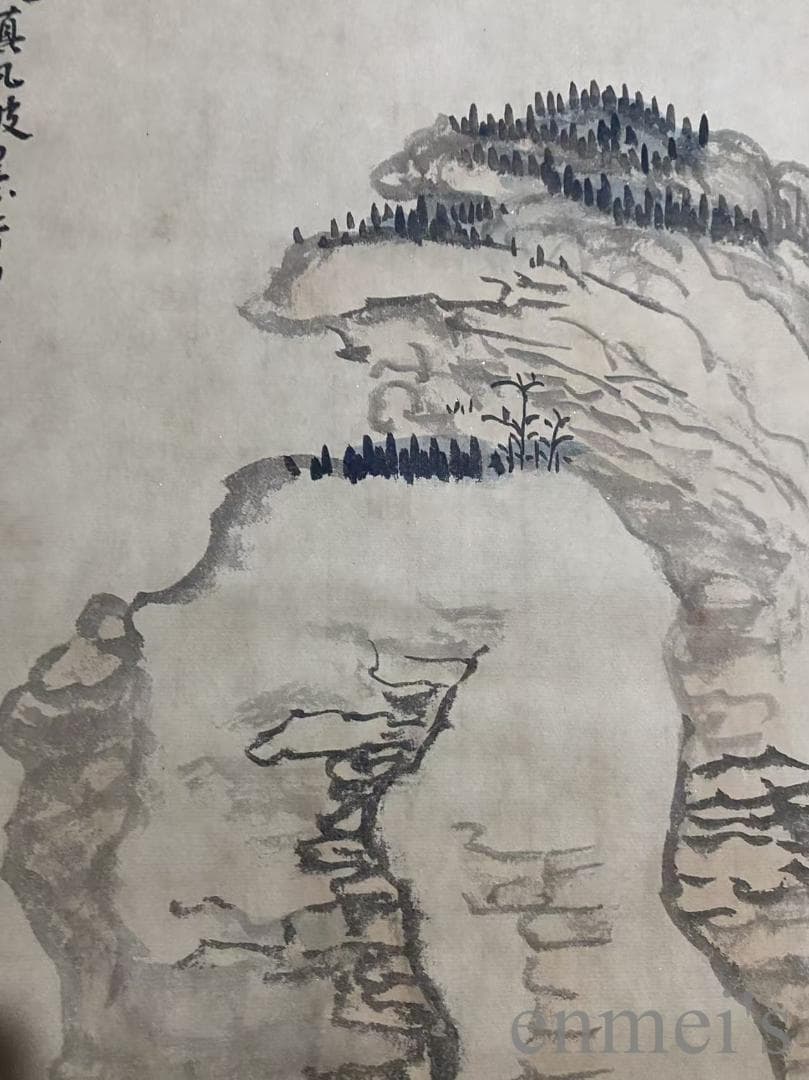 中国古美術『王原祁款 山水画』宣紙 三尺中堂画 表装済 卷物 水墨画 旧蔵 模写